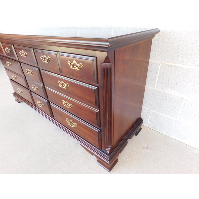 Traditional Thomasville Cherry Collection Georgian Style Dresser and Mirror For Sale - Image 3 of 17
