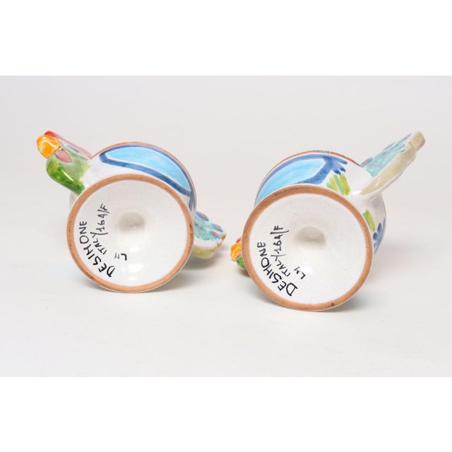 Ceramic Pair of Hand Painted Vintage Italian Ceramic Rooster Compotes/Vases by De Simone For Sale - Image 7 of 18