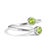 This modern and elegant open ring features vibrant Peridot gemstones, celebrated for their fresh green brilliance and...