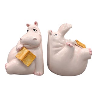 1980's Vintage Fitz and Floyd Hippo Bookends - a Pair For Sale