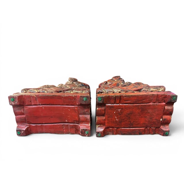 Pair of Carved Wood Chinese Foo Lions, 10" Tall, 20th Century For Sale - Image 10 of 12