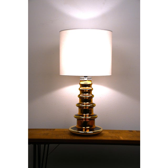 Large Mercury Golden Glass Table Lamp by Gustaf Leek for Orrefors, 1960s For Sale - Image 3 of 9