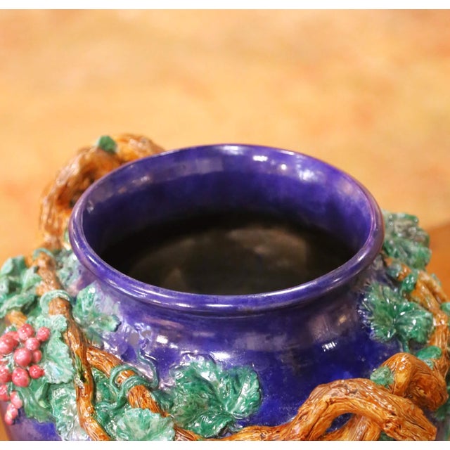 Ceramic 19th Century French Barbotine Terracotta Urn Signed MI De Sèvres 1858 For Sale - Image 7 of 11