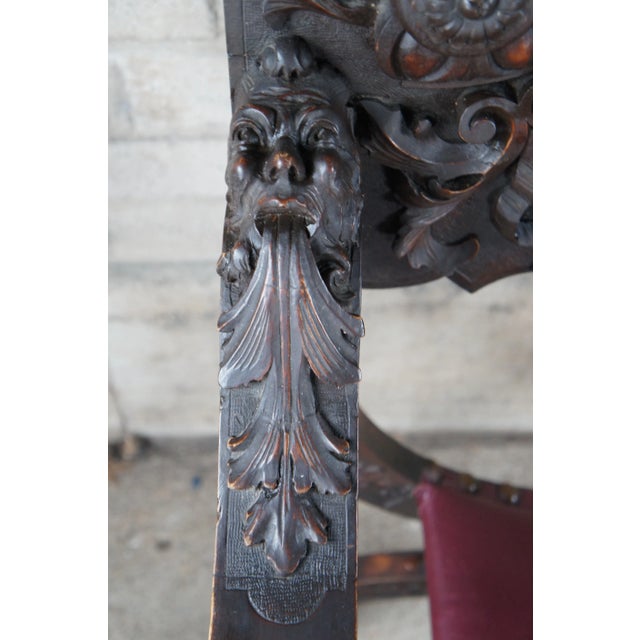 Late 19th Century Antique Italian Renaissance Revival Walnut Curule Savonarola Lion Throne Chair For Sale - Image 4 of 12