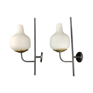 Vintage Brass and Opaline Sconces attributed to Stilnovo, 1960, Set of 2 For Sale
