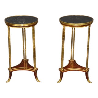 19th C Pair French Louis XVI Adam Weisweiler Style Ormolu & Marble Top End Table For Sale