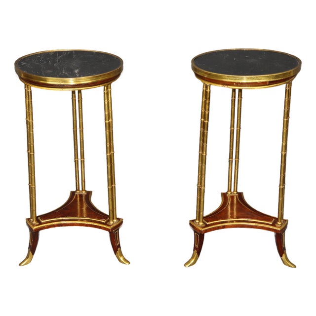 19th C Pair French Louis XVI Adam Weisweiler Style Ormolu & Marble Top End Table For Sale