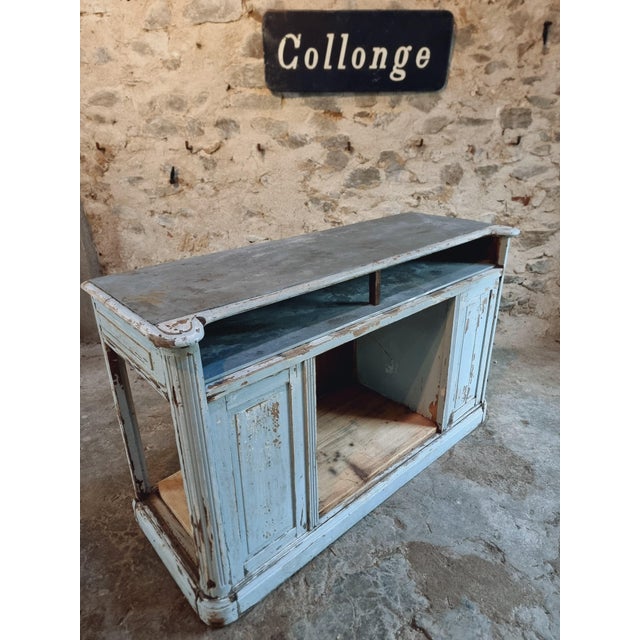 Rustic French Shop Counter in Oak and Zinc, 1900s For Sale - Image 3 of 18