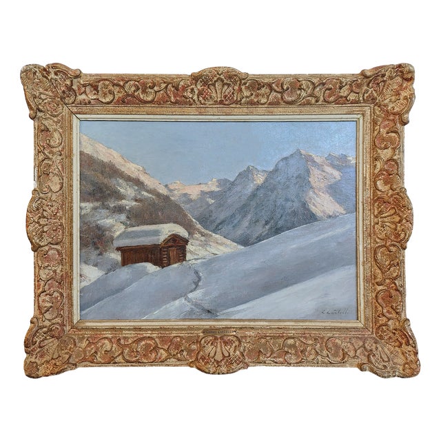 Clément Castelli, Snowy Landscape, 1890s, Oil Painting on Canvas, Framed For Sale