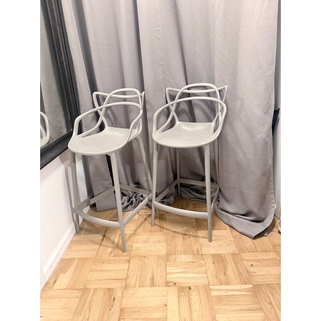 Postmodern Kartell Philippe Starck Bar Stools (Grey) Set of 2 For Sale - Image 3 of 6