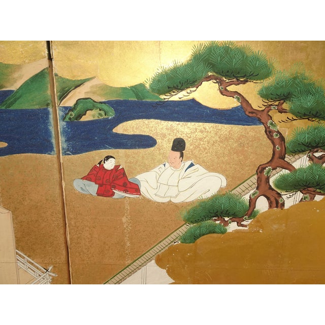 1800s Japanese Four Panel Screen Picture Genji Tokugawa W Letter of Authenticity For Sale - Image 11 of 15