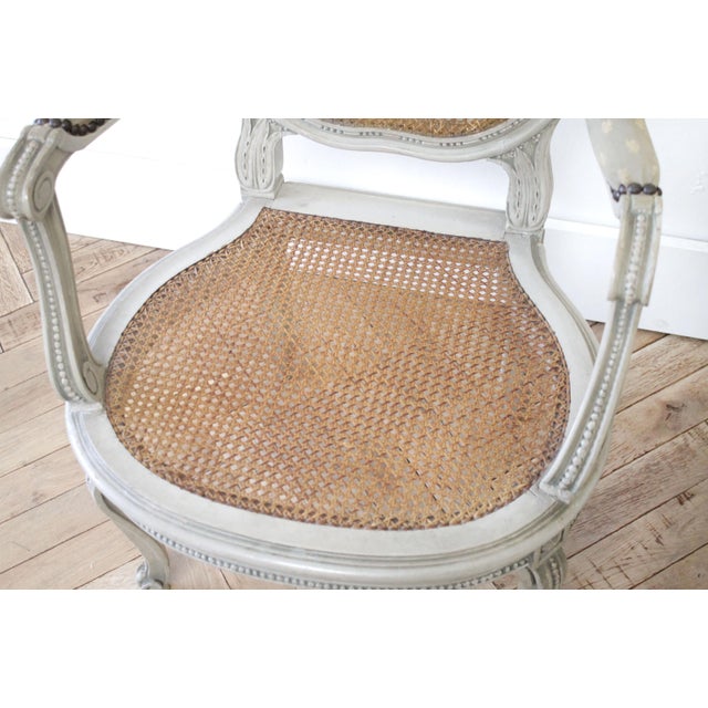 19th Century Painted Sheild Back Ribbon Carved Cane Open Armchairs For Sale - Image 11 of 13