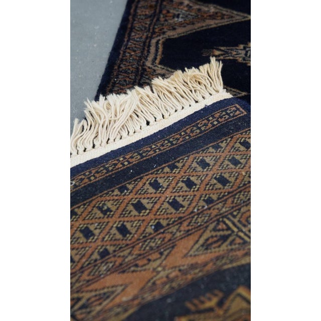 Plastic Oriental Runner Rug in Mainly Blue Tones For Sale - Image 7 of 9