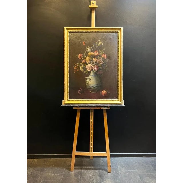 Flowers in a Vase and Peach, Oil on Canvas For Sale - Image 10 of 14
