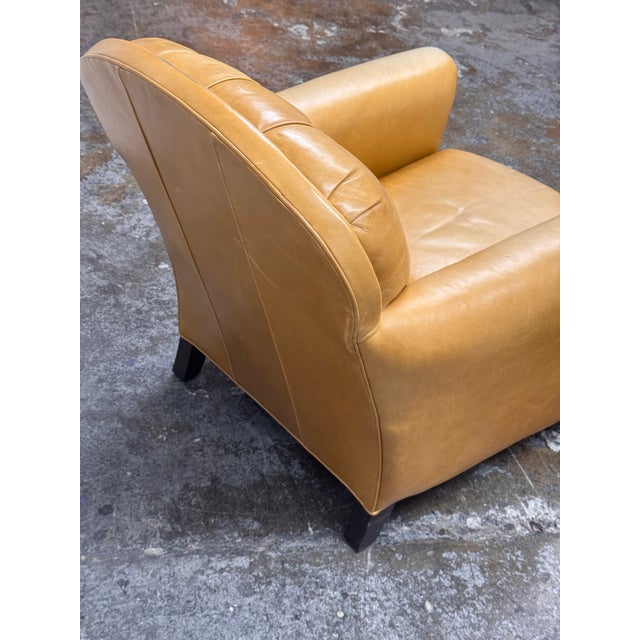 Crate & Barrel Crate & Barrel Rollins Camel Leather Button-Tufted Chair + Ottoman For Sale - Image 4 of 12