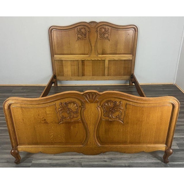 Vintage French Louis XVI Style Oak Double Bed Frame with Carved Headboard For Sale - Image 13 of 13