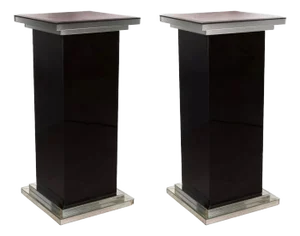 Pair of Black and Chrome Mirrored Post Modern Pedestals