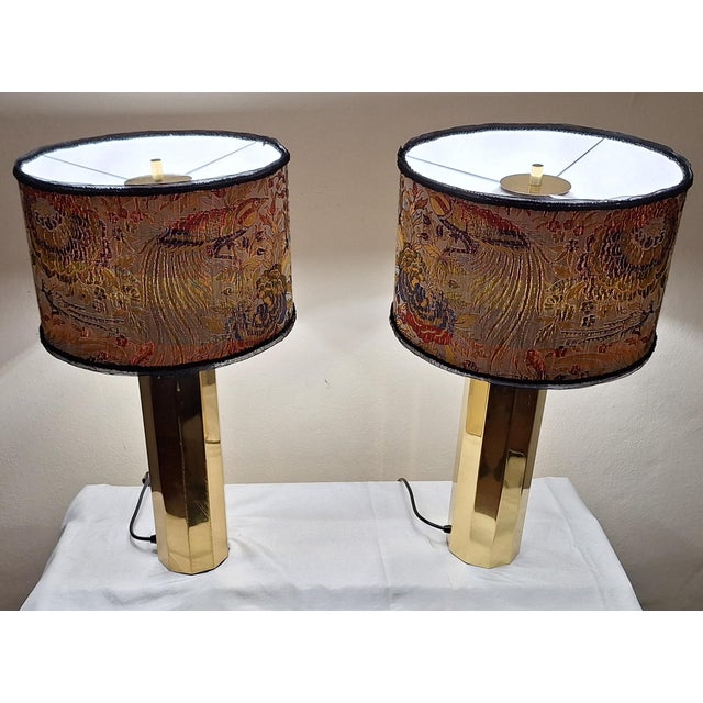 Large Vintage Table Lamps with Brass Base and Fabric Shade from Lamplove, 1970s, Set of 2 For Sale - Image 6 of 10