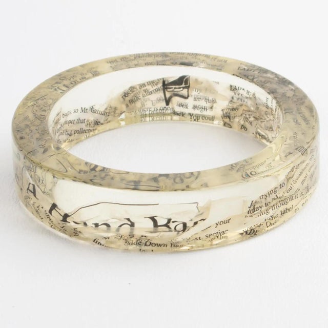 John Galliano Clear Acrylic Resin Bracelet Bangle with Newspaper Inclusions For Sale - Image 9 of 17