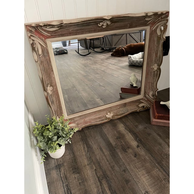 Charming Vintage Carved Mirror With Authentic Distressing For Sale In Naples, FL - Image 6 of 9