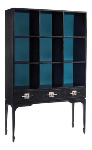 John Richard Modern Black and Blue Wood Henley Bookcase