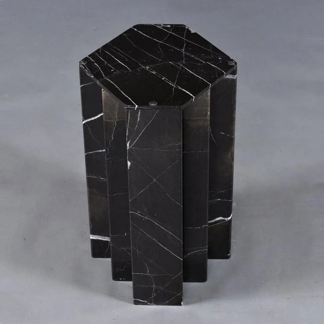 Round Glass Dining Table With Black Marble Pedestal Base For Sale - Image 6 of 11