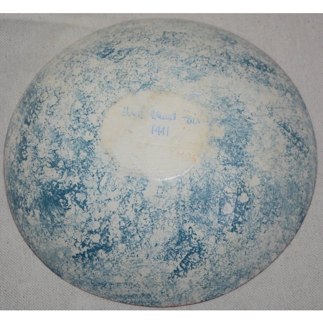 Folk Art Hand-Painted Chicken on Wooden Bowl Christ Church Fair, 1991 For Sale - Image 3 of 5