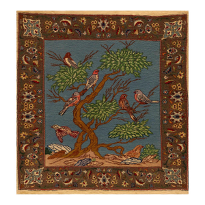 1930s Blue Animalistic Antique Persian Tabriz Rug 2' X 2' 3" Handknotted Wool Carpet