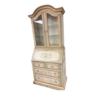1980s Drexel Heritage Secretary, Hand Painted Floral and Bird Motif Drop Front Desk For Sale