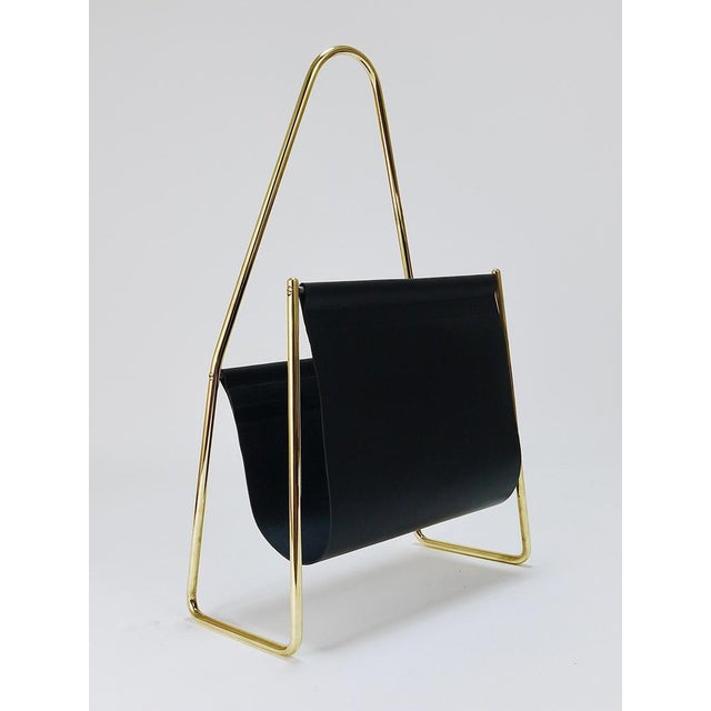Mid-Century Magazine Rack in Brass and Black Leather attributed to Carl Auböck, Austria, 1950s For Sale - Image 12 of 18