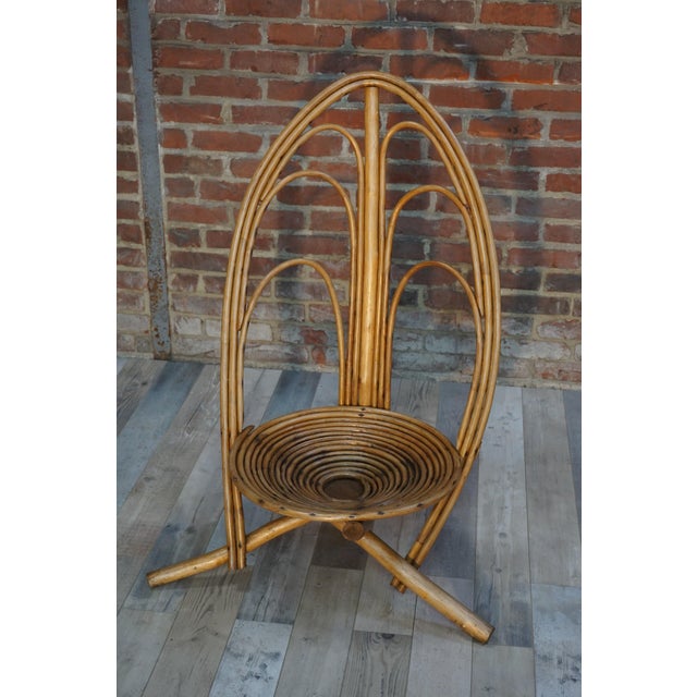 Sculptural Rattan and Wood Lounge Chairs, 1960s, Set of 4 For Sale - Image 4 of 8
