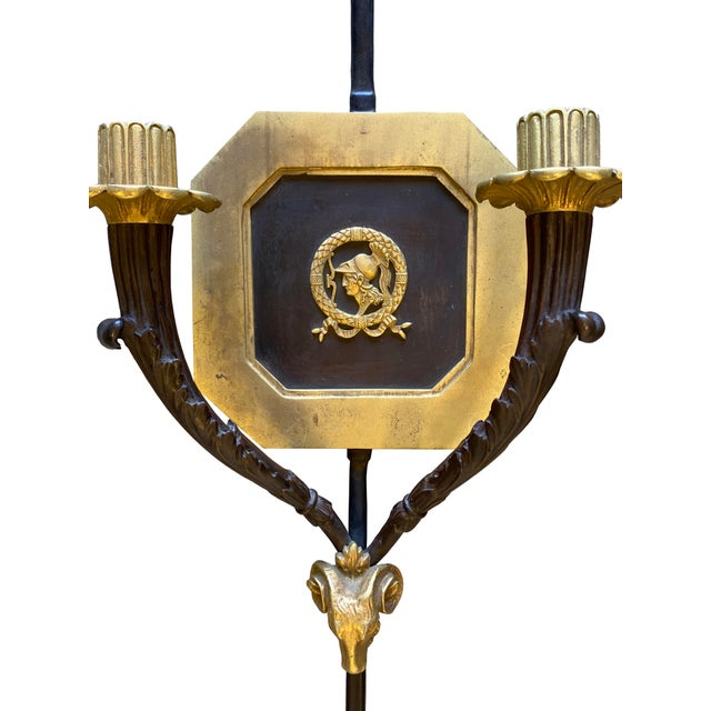 Art Deco Pair of Roman Neoclassical Gilt and Bronze Candle Sconces With Arrow Motif For Sale - Image 3 of 9