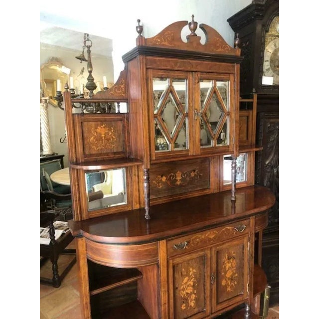 Late 19th Century English Antique Rosewood & Marquetry Mirrored Chiffonier Server Hall Piece For Sale - Image 5 of 7