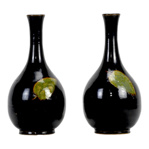 A Pair of Chinese20th-Century Jizhou Kiln Wood Leaf Pattern Porcelain Vases