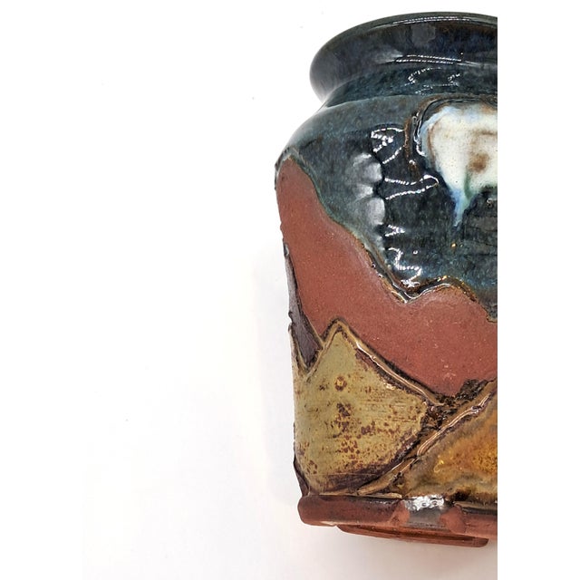 Abstract Shawnee Mountain Red Clay Pottery Vase Moon With Mountains Signed For Sale - Image 3 of 10