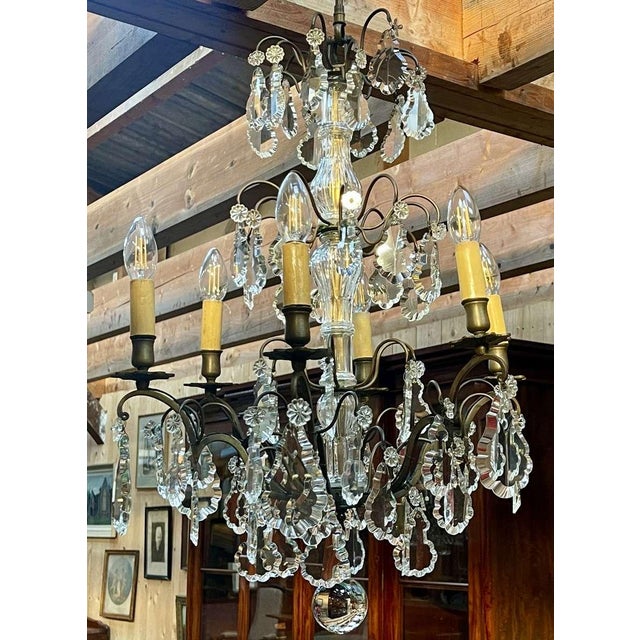 Early 20th Century Six-Light Chandelier in Bronze and Cut Crystal For Sale - Image 3 of 16