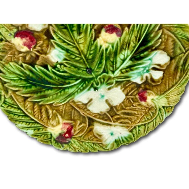 Ceramic Beautiful Antique Victorian Majolica Dish With Bracket for Wall Plate Hanging Display Circa 1880s - Nice Colors For Sale - Image 7 of 17