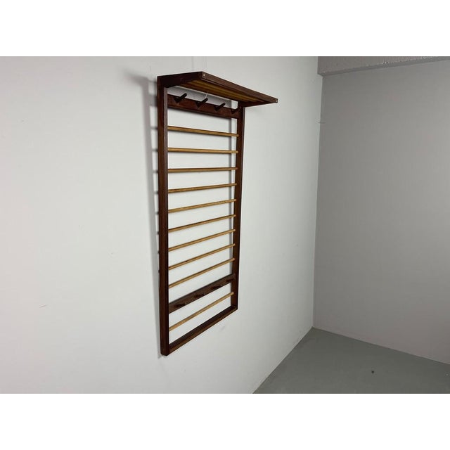 Mid-Century Modern European Wooden Wall Coat Rack with Hat Shelf, 1950s For Sale - Image 9 of 12