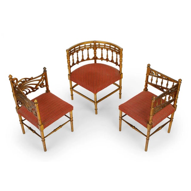 1900 - 1909 Early 1900s Giltwood and Fabric Upholstered French Provincial Meets Art Nouveau Corner Chairs - Set of 3 For Sale - Image 5 of 5