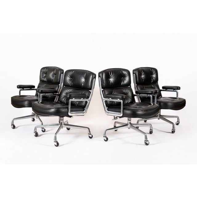 Eames for Herman Miller Time Life Black Leather Office Chairs, 1980s - Set of 4 For Sale - Image 13 of 18