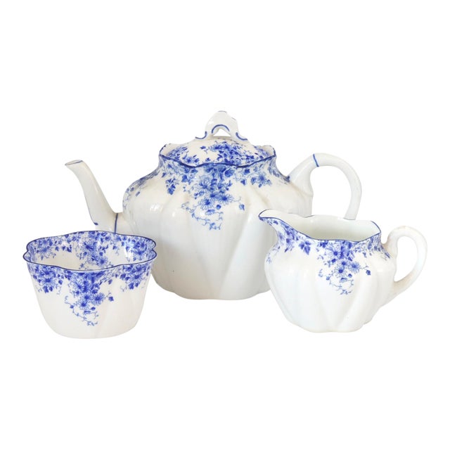 Shelley “Dainty Blue” Bone China Tea Set , 3 Pc For Sale