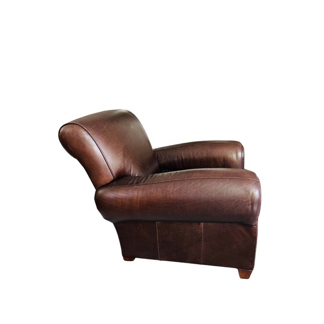 2020s Manhattan Roll Arm Top-Grain Leather Club Chair & Ottoman – Mitchell Gold + Bob Williams for Pottery Barn For Sale - Image 5 of 12