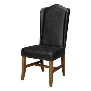 Leather Wingback Dining Chairs in Black, Sets of 2 For Sale