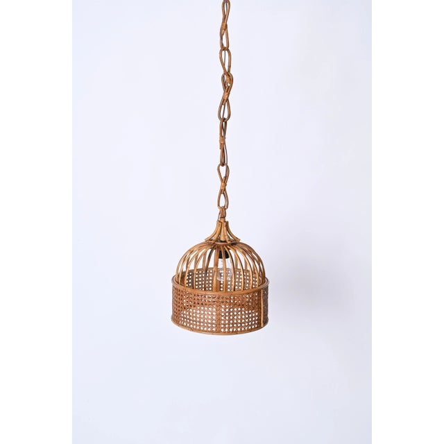 Wood French Riviera Round Pendant in Rattan and Wicker, Italy, 1970s For Sale - Image 7 of 12