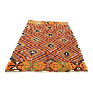Vintage Diamond Design Kilim Rug - 66" X 90.5" For Sale