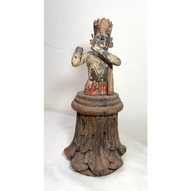 18th Century Antique 18th Century Indonesian Carved Polychromed Wood Sculpture Figure Statue For Sale - Image 5 of 11