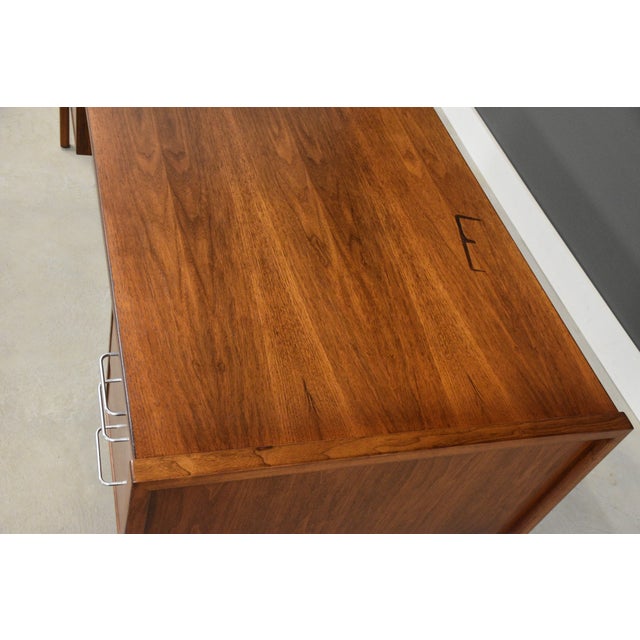 Wood Refinished Modern Walnut Executive Desk by Jens Risom For Sale - Image 7 of 12