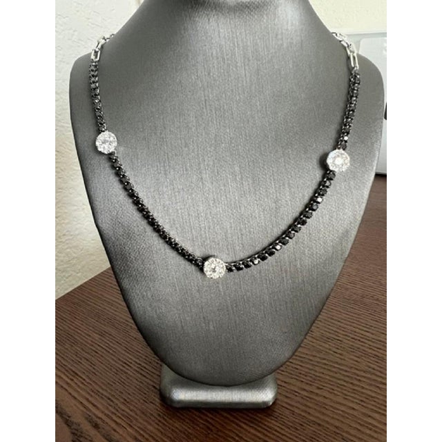 4.55 Carat Black Diamond White Diamond 14 Karat White Gold Necklace For Sale - Image 4 of 4