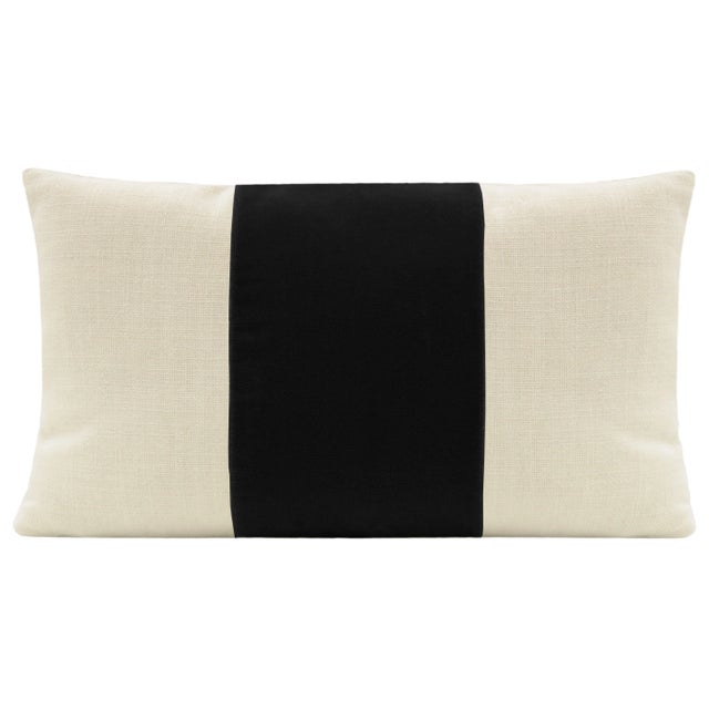 Pair of custom-made 12" X 18" natural linen pillows with a caviar center and solid natural linen reverse. Meticulously...