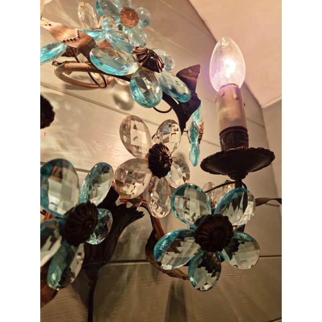 Murano Crystal Floral Wall Sconces, 1950s, Set of 2 For Sale - Image 9 of 15